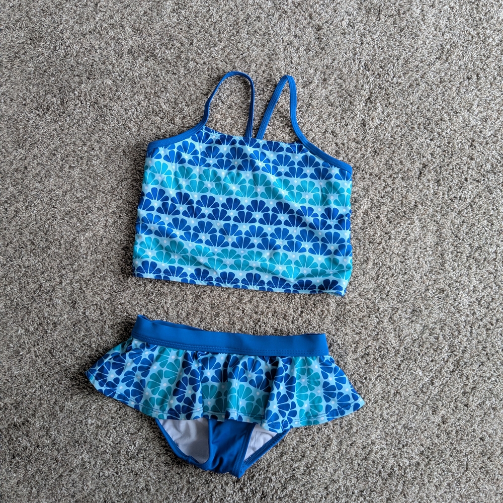 Gymboree Blue and Aqua Flower Patterned Two-Piece Swimsuit